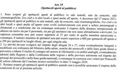 Nuovo DPCM 2 marzo 2021: misure e ristori per il mondo dello spettacolo