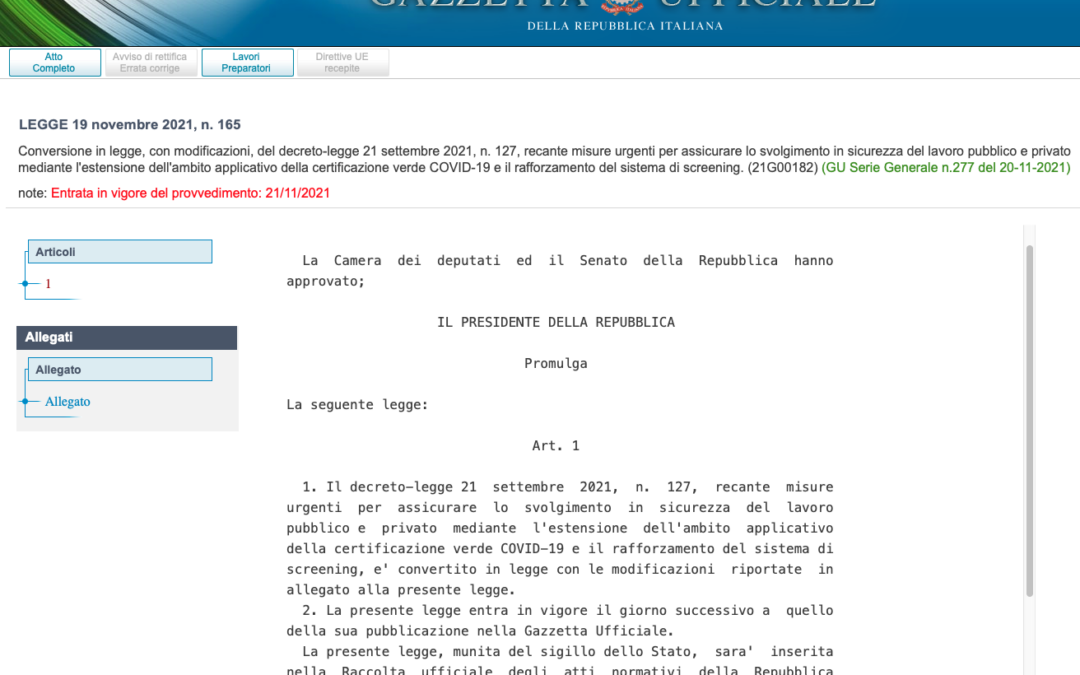 Green pass e lavoro: come funziona fino al 31 dicembre