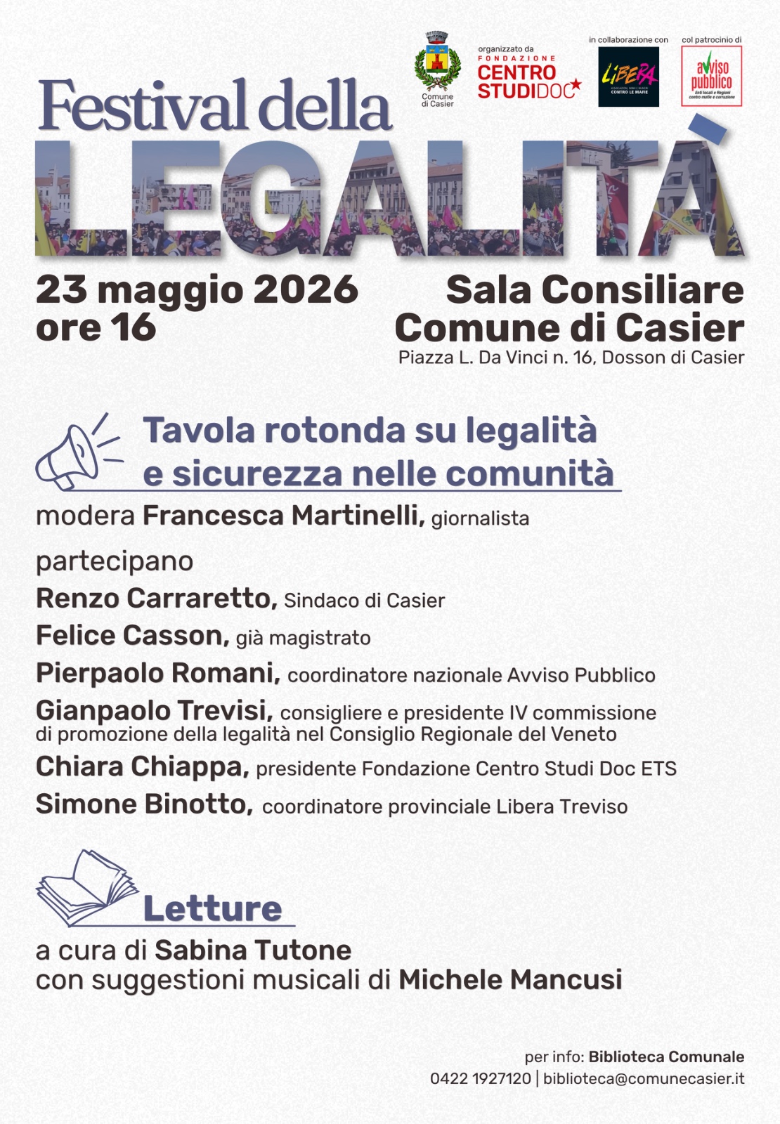 Locandina del Festival della Legalità del comune di Casier